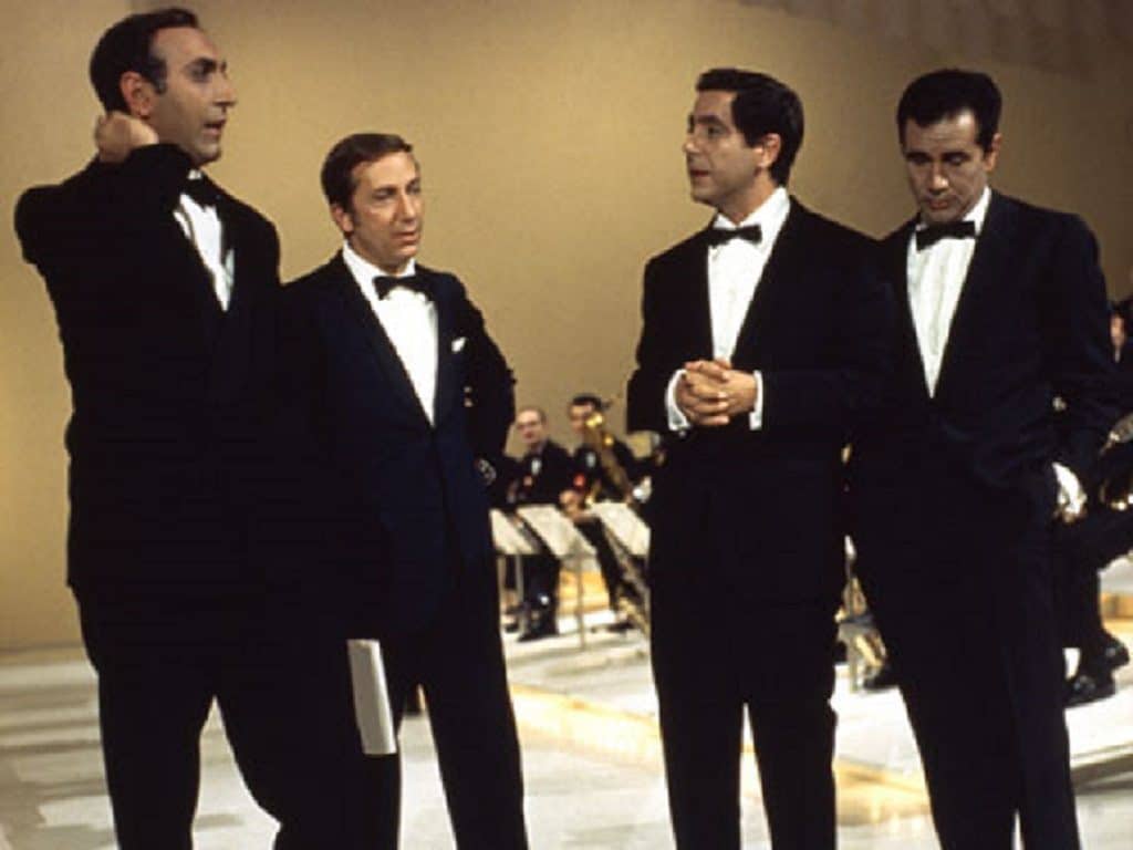 Pippo Baudo, Mike Bongiorno, Corrado ed Enzo Tortora a "Sabato Sera" nel 1967 | aivm.it
